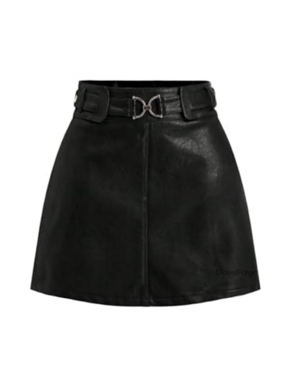 PU Leather A-Line Mini Skirt with Belt - Night Out Western Style